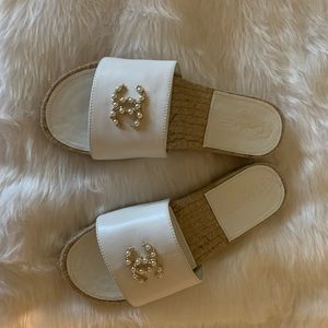 Pearl Embellished Chanel Espadrille Sandals.